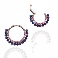 Sleepy Lavender Opal and Amethyst CZ titanium clicker piercing, 16g, with an 8mm body jewelry design by Body Clickers.