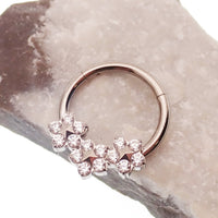 Flower titanium hinged clicker earring in 10mm size, 16 gauge, with intricate floral design from Body Clickers.