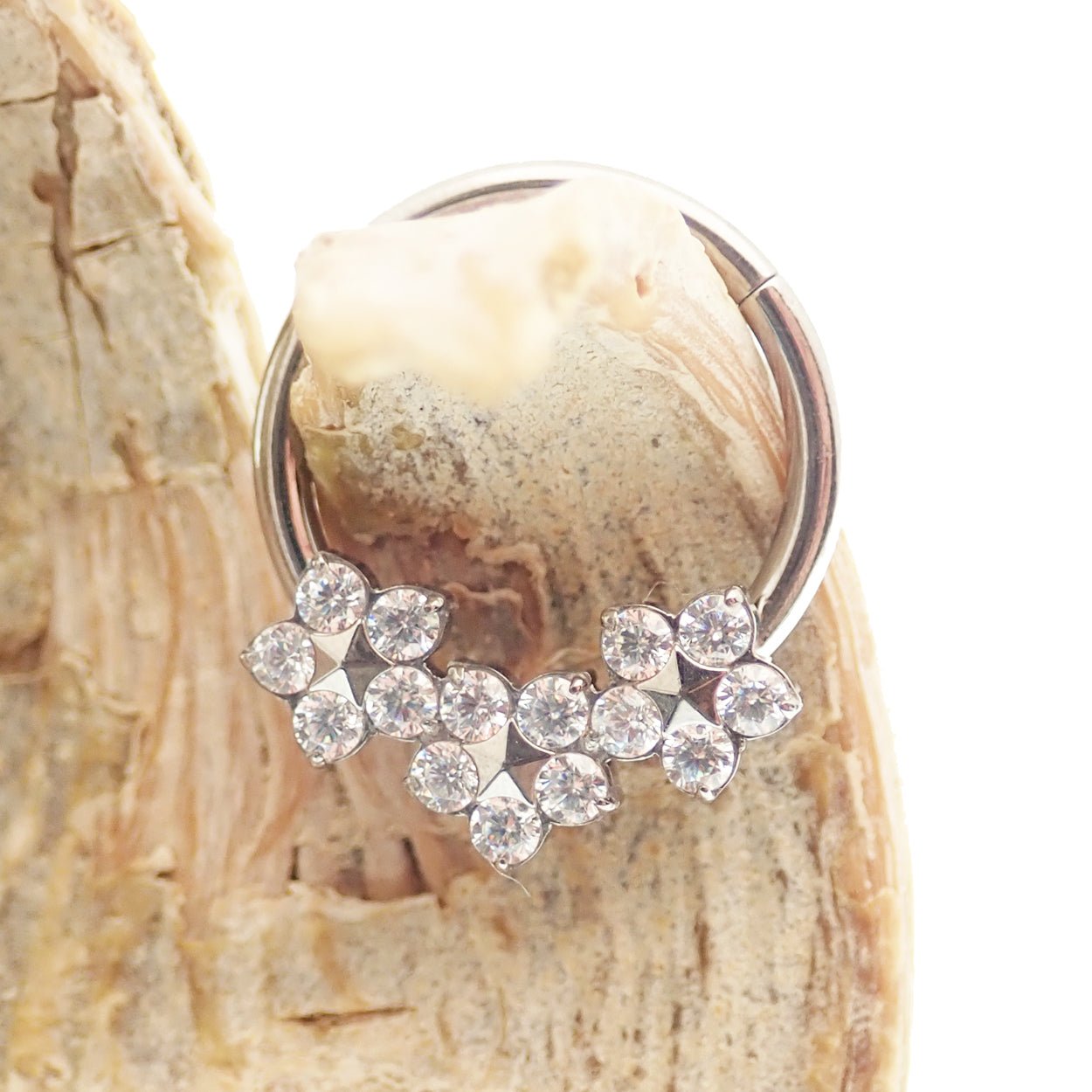 Flower Titanium Hinged 10mm Clicker by Body Clickers, 16g body jewelry with a floral design and secure hinged closure.