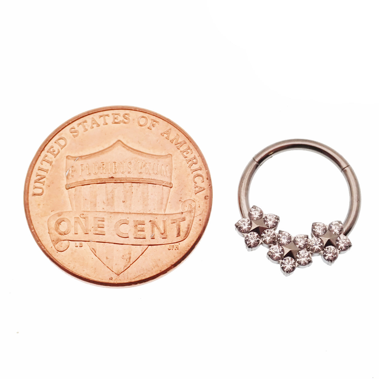 Flower Titanium Hinged 10mm Clicker by Body Clickers, 16g body jewelry with a floral design and hinged closure.