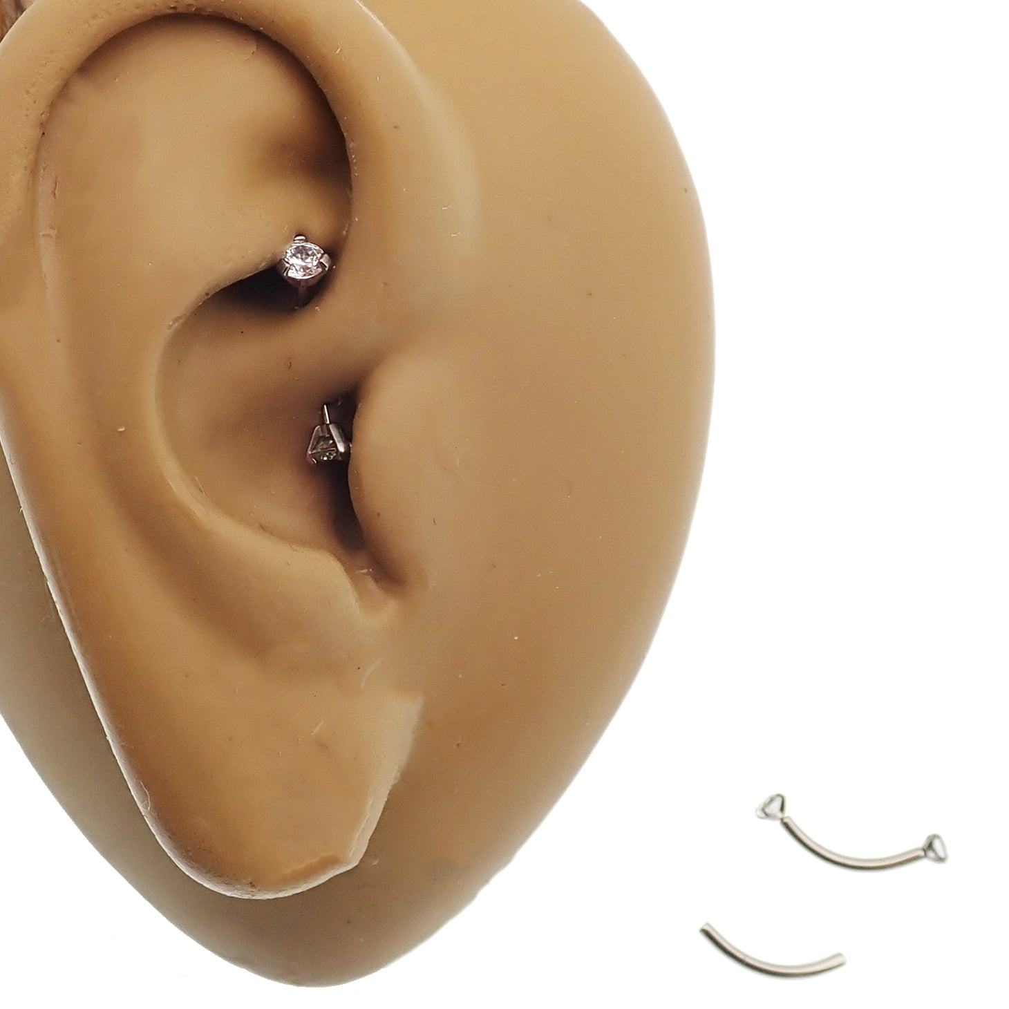 Body Clickers CZ Push Fit Titanium Curve Barbell with 3mm stones, available in 14g, 16g, and 18g for piercing jewelry.
