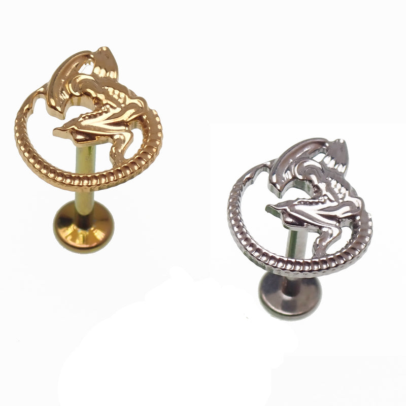 Alien internally threaded titanium flatback labret piercing earrings in 14g, 16g, and 18g with 6mm size.