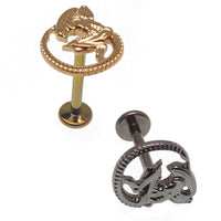 Alien internally threaded titanium flatback labret piercing earrings in 14g, 16g, and 18g from Body Clickers.