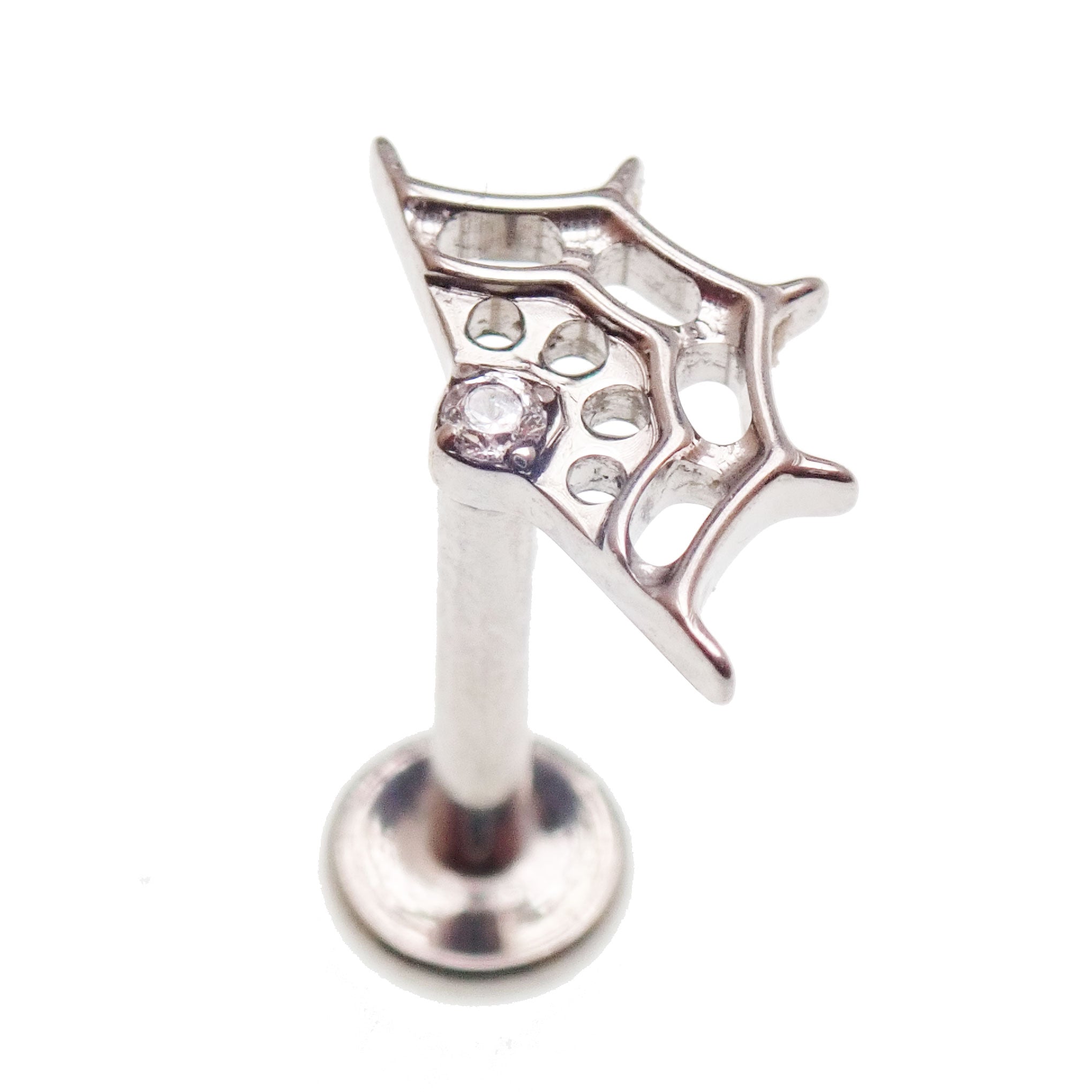 Internally threaded titanium Amethyst Spider & Web flatback earrings for piercing, 18 gauge, 6mm with 0.9mm thread from Body Clickers