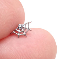 Internally threaded implant titanium Amethyst Spider & Web flatback earrings, 0.9mm thread, featuring purple spider design.