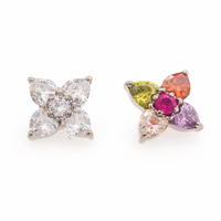 Titanium flower flatback labret piercing earrings with clear CZ stones in 14g, 16g, and 18g sizes by Body Clickers