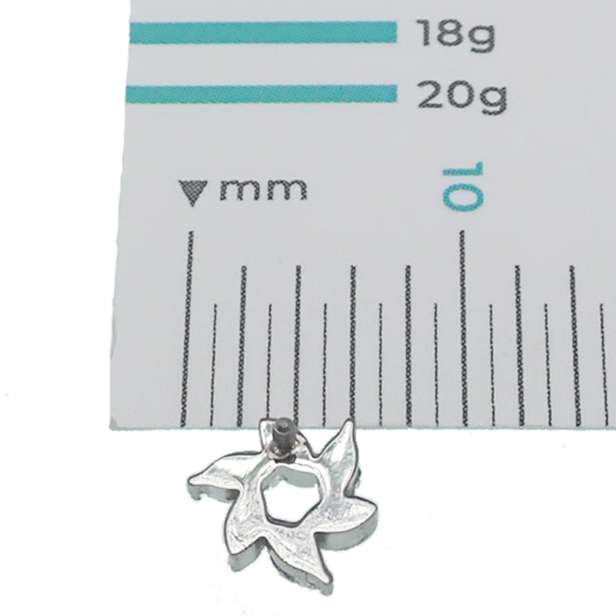 Clear CZ flower petal spiral titanium flatback earring in 18g, 16g, or 14g with a sleek, modern design.