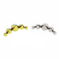 Titanium cone spike curve implant earrings with flatback, internally threaded in 14g, 16g, and 18g sizes.
