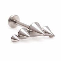 Body Clickers titanium cone spike curve implant earrings with flatback, internally threaded in 14g, 16g, and 18g sizes.