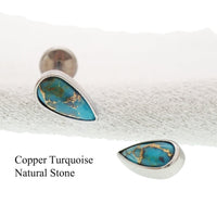Copper turquoise tear-drop flatback earrings by Body Clickers, 14g, 16g, 18g, featuring a stylish copper and turquoise stone design.