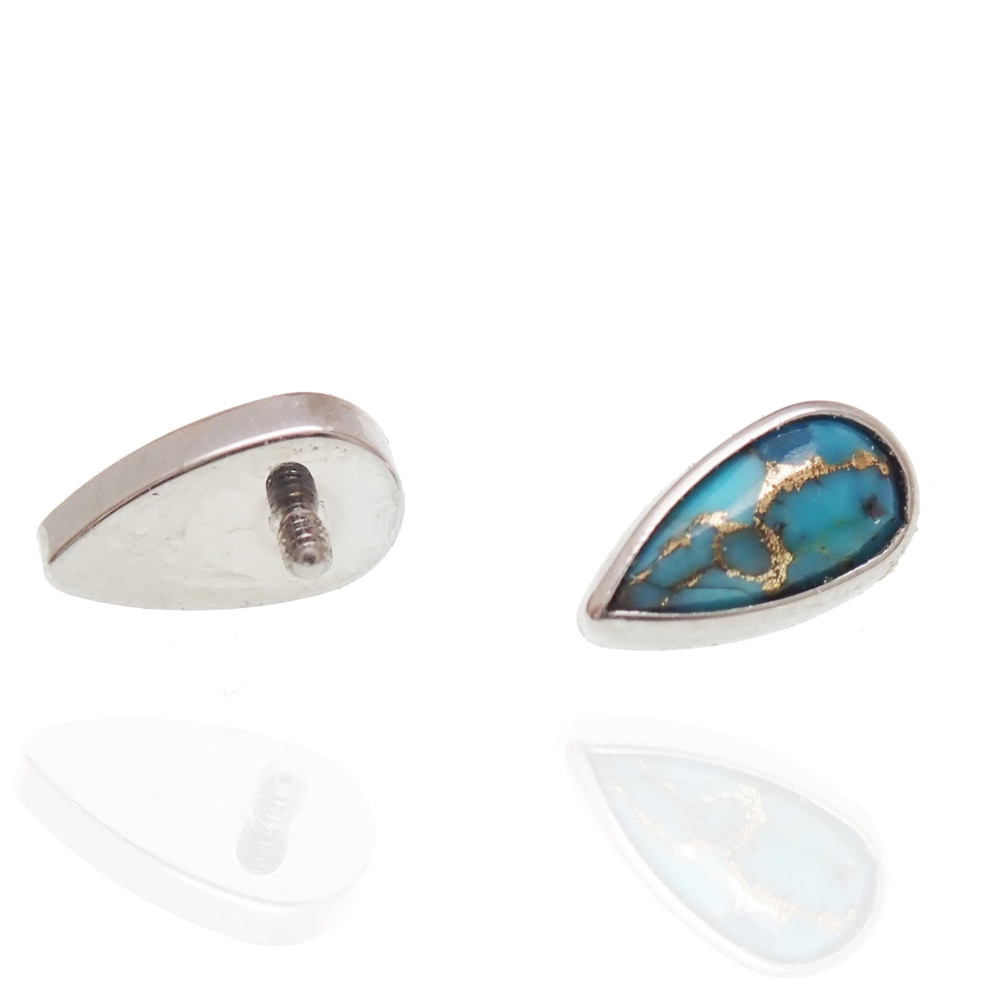 Copper turquoise flatback piercing earrings by Body Clickers, 14g, 16g, 18g, featuring a teardrop design.