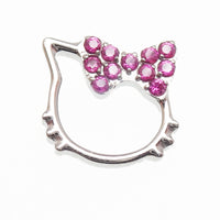 Hello Kitty pink CZ titanium flatback labret piercing earrings in 14g, 16g, and 18g sizes, featuring adorable pink gemstones.
