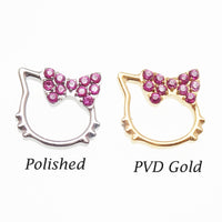 Hello Kitty pink CZ titanium flatback labret piercing earrings in 14g, 16g, and 18g with silver-toned accents.
