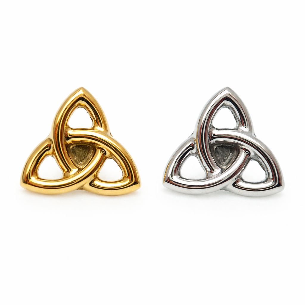Implant Titanium Celtic Knot labret piercing earrings in 14g, 16g, and 18g with flatback design by Body Clickers.