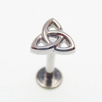 Titanium Celtic Knot labret piercing earrings in 14g, 16g, 18g with flatback design, from Body Clickers for body jewelry.