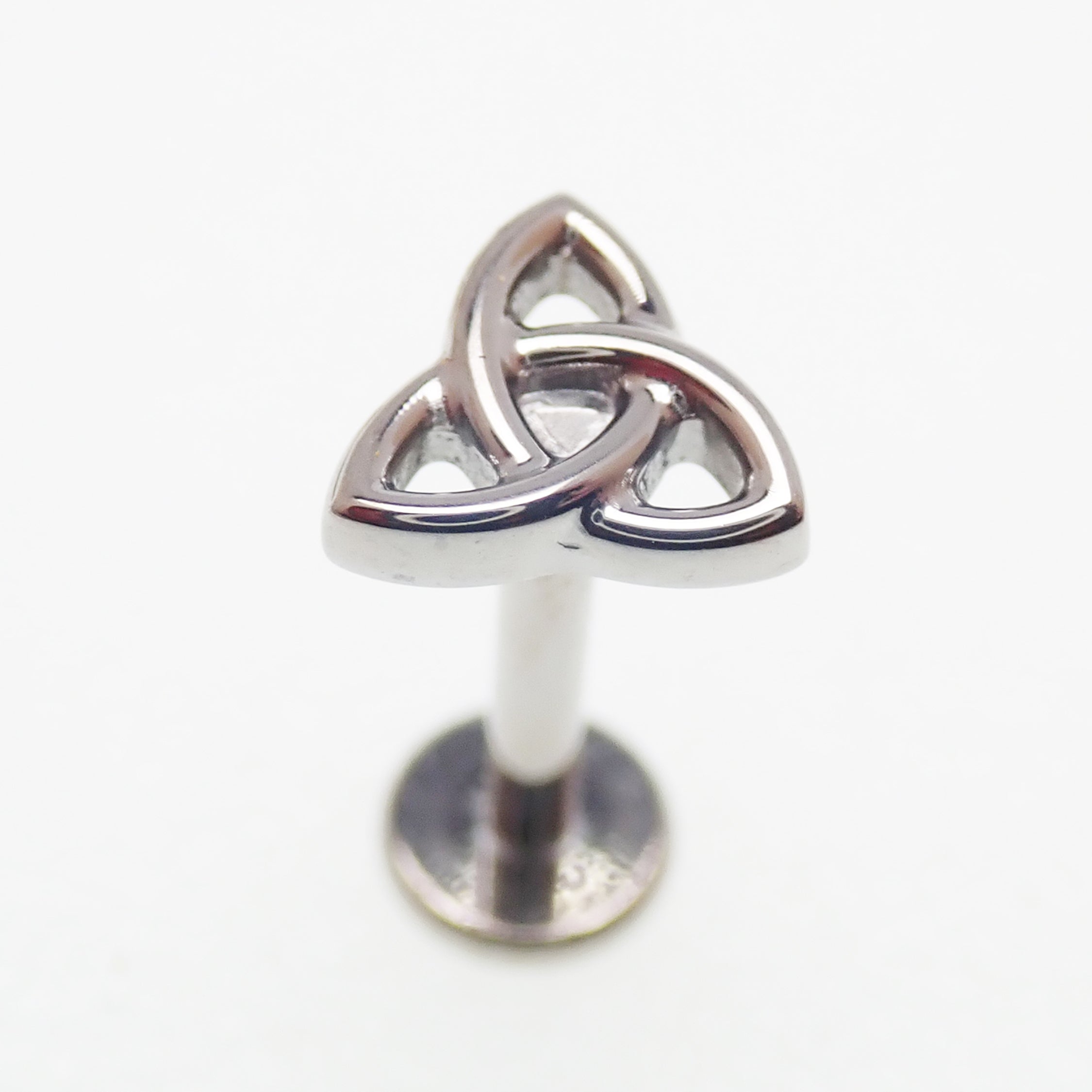 Titanium Celtic Knot labret piercing earrings in 14g, 16g, 18g with flatback design, from Body Clickers for body jewelry.