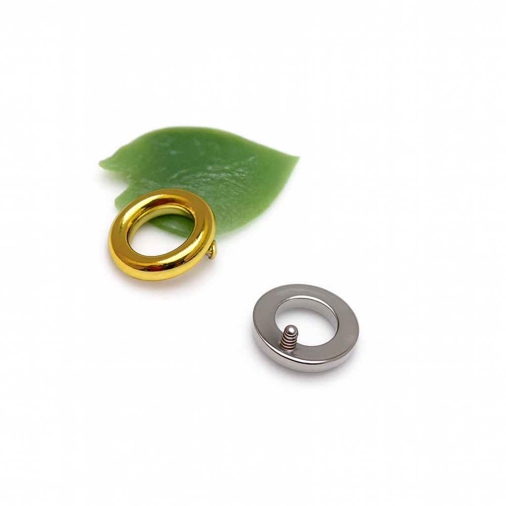 Body Clickers implant titanium circle flatback piercing earrings in 18g, 16g, and 14g with internal threading and 6mm size.