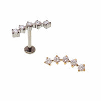 Body Clickers implant titanium curved labret earrings with cubic zirconia flatback in 14g, 16g, and 18g sizes.