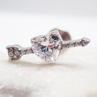 Titanium CZ arrow through a heart flatback labret piercing earring by Body Clickers, 18G, 6mm length.
