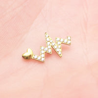 Titanium Heartbeat Flatback Internally Threaded Labret Piercing earrings in 14g, 16g, 18g from Body Clickers, visible with smooth finish