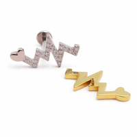 Implant titanium heartbeat flatback labret piercing earrings in 14g, 16g, and 18g by Body Clickers with internally threaded design