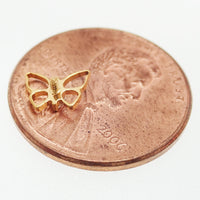 Implant titanium PVD gold butterfly CZ center flatback earrings in 14g, 16g, and 18g with internally threaded design.