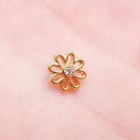 Titanium PVD Gold Flower Earring with CZ Stone, flatback labret piercing in 14g, 16g, and 18g from Body Clickers