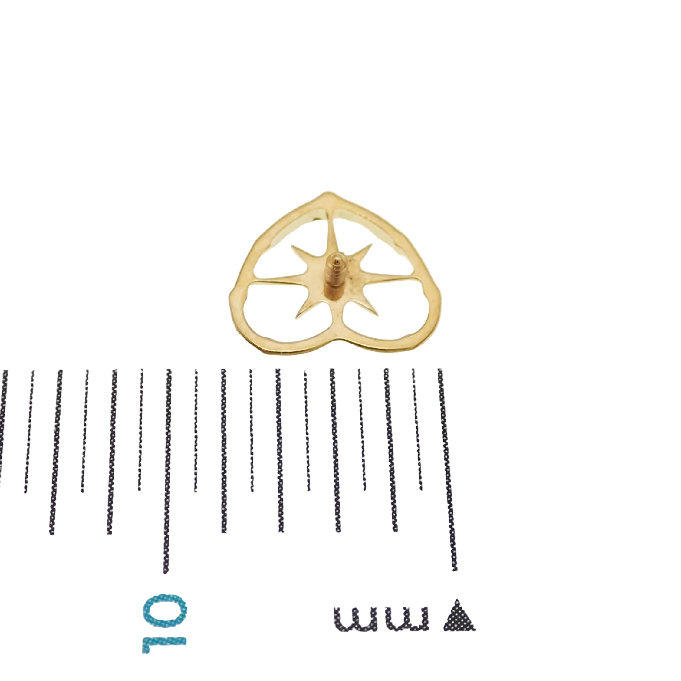 Gold titanium heart and starburst flatback piercing earrings by Body Clickers, internally threaded for 14g, 16g, and 18g.