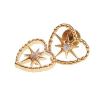 Gold PVD titanium heart and starburst flatback ear piercing by Body Clickers, internally threaded in 14g, 16g, and 18g sizes.