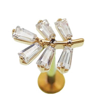 Body Clickers implant titanium PVD vine earrings with CZ stones, flatback labret piercing in 14g, 16g, or 18g gauges.