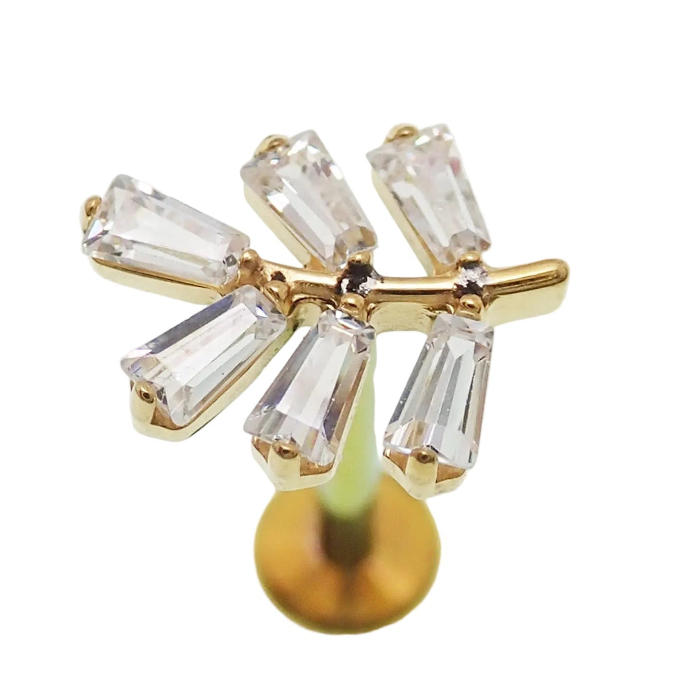 Body Clickers implant titanium PVD vine earrings with CZ stones, flatback labret piercing in 14g, 16g, or 18g gauges.