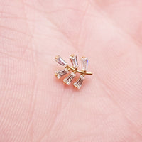 Body Clickers implant titanium PVD vine earrings with CZ stones, flatback labret piercings in 14g, 16g, and 18g.