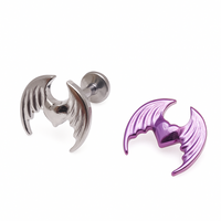 Body Clickers titanium winged heart ear piercing in 14g, 16g, and 18g with flatback design and internally threaded posts.