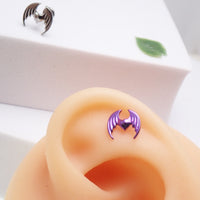 Titanium winged heart internally threaded flatback earrings in 14g, 16g, and 18g sizes, designed for body piercing by Body Clickers.