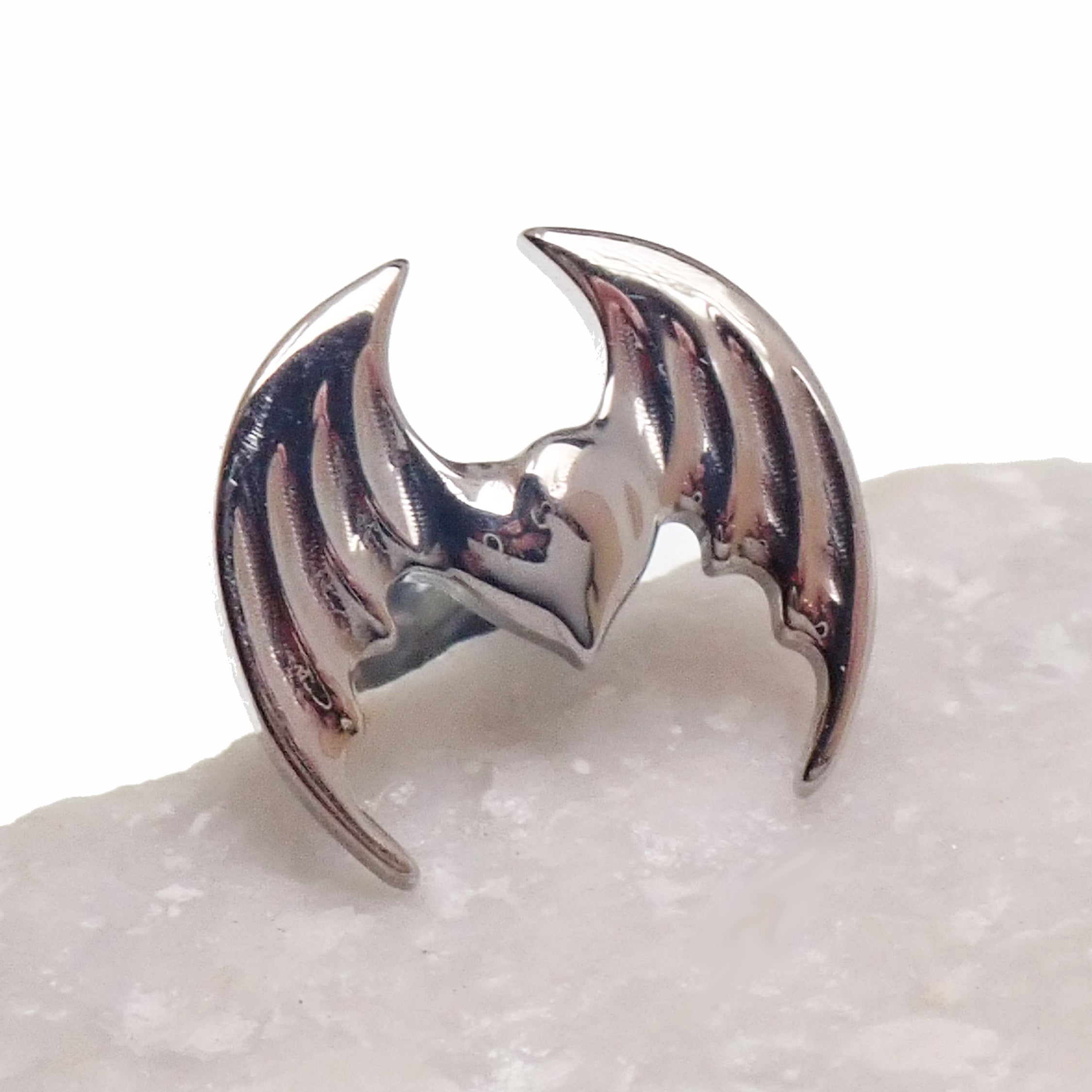 Titanium winged heart internally threaded earring by Body Clickers in 14g, 16g, 18g with flatback design for piercings.