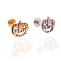 Pumpkin-shaped Titanium Flatback Piercing earrings in 14g, 16g, and 18g from Body Clickers, with a smooth flatback design.