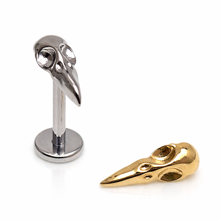 Titanium flatback Raven Skull piercing earring by Body Clickers in 14g, 16g, or 18g with internal threading and 6mm size.