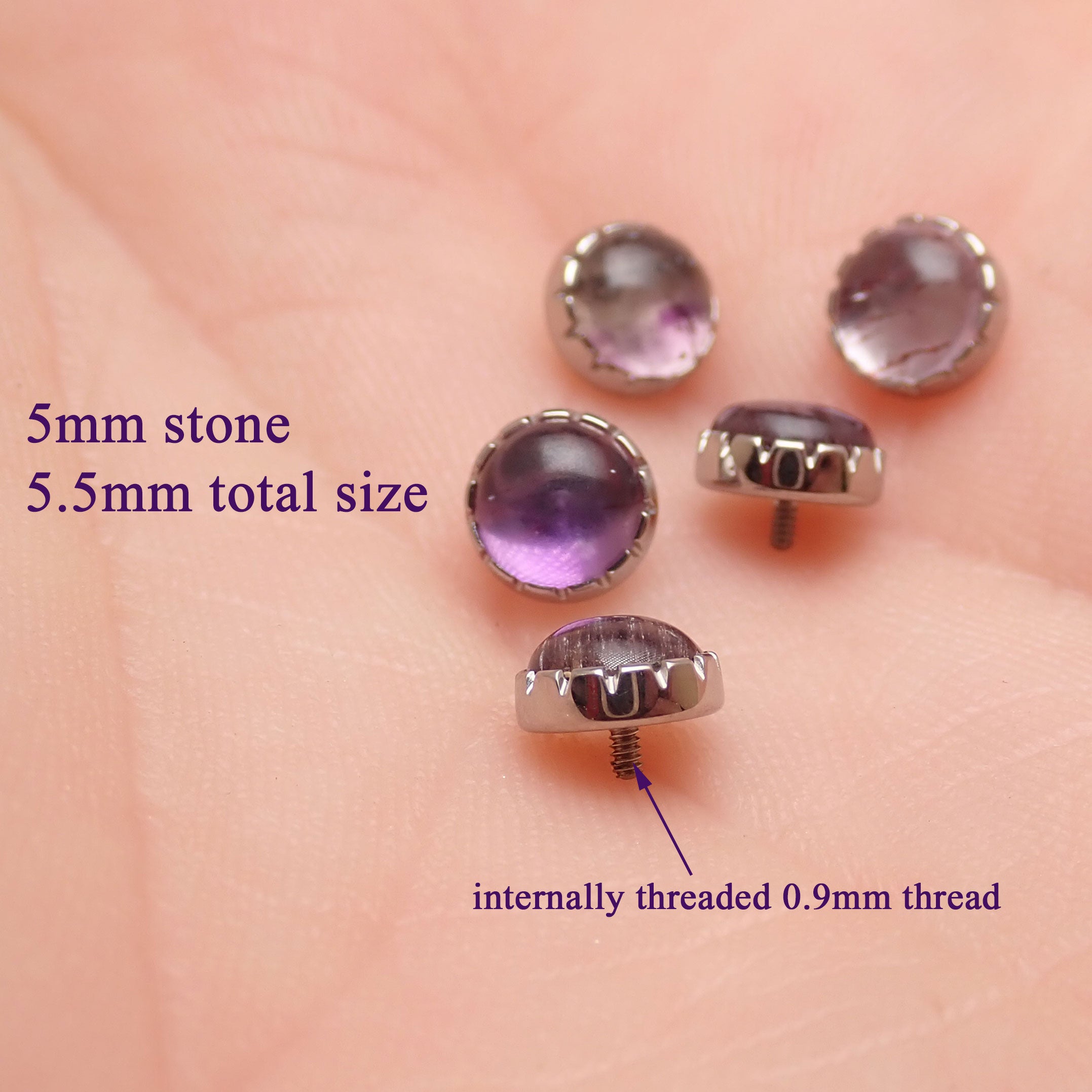 Body Clickers stained glass amethyst implant titanium earrings, 18g, 6mm internally threaded piercing jewelry, vibrant purple gemstone