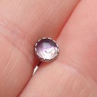 Stained glass amethyst implant titanium earrings by Body Clickers, 18g internally threaded piercing with 6mm gemstone.