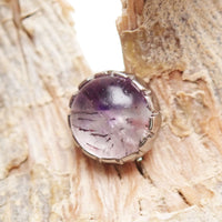 Stained glass amethyst titanium implant piercing earrings by Body Clickers, 18g, 6mm internally threaded design.