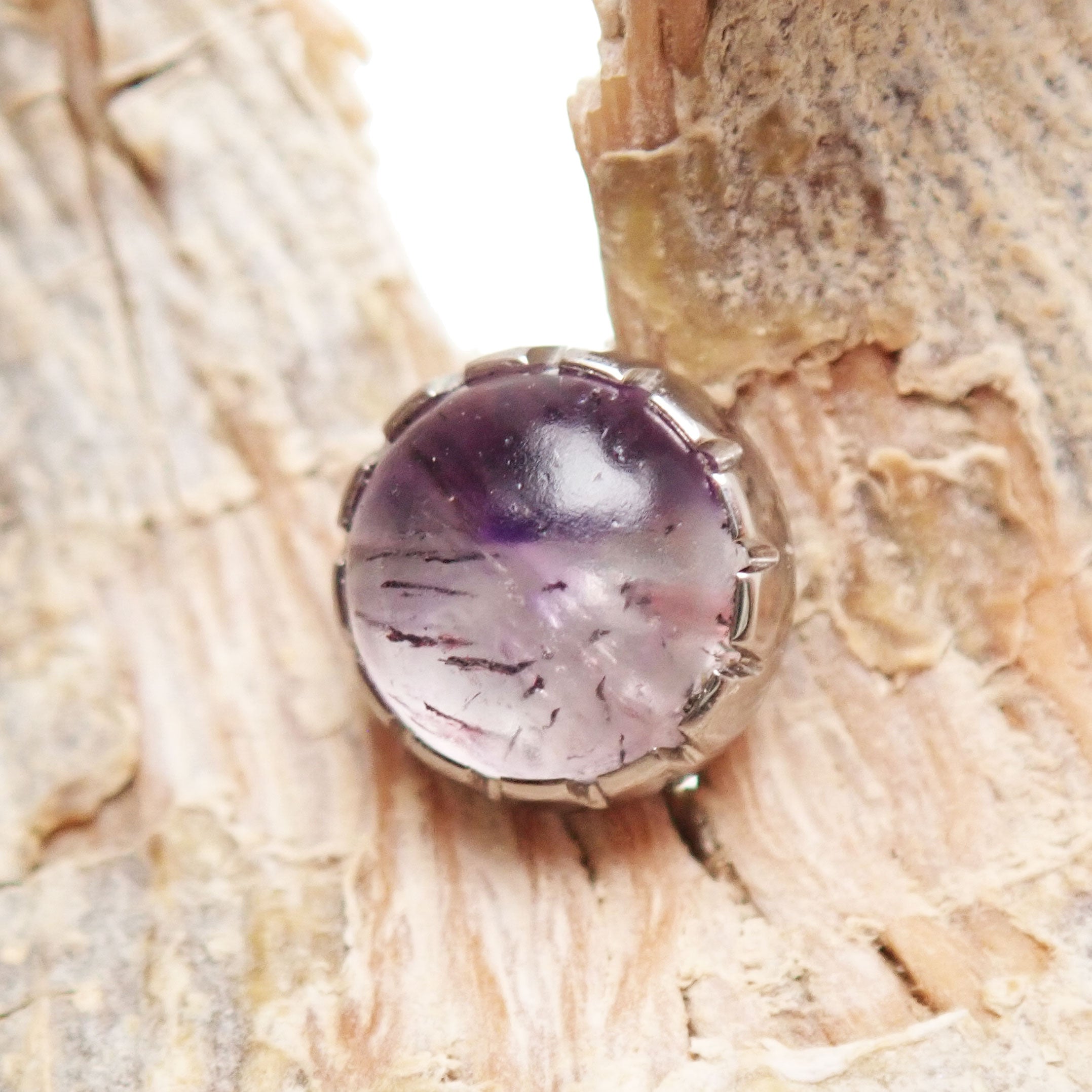 Stained glass amethyst titanium implant piercing earrings by Body Clickers, 18g, 6mm internally threaded design.