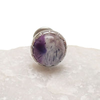 Body Clickers stained glass amethyst titanium earrings for piercing, 18g internally threaded implant jewelry, vibrant purple gemstone