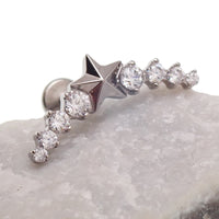 Star CZ helix curve titanium earrings with flatback labret piercing in 14g, 16g, and 18g, designed for comfortable ear piercings.