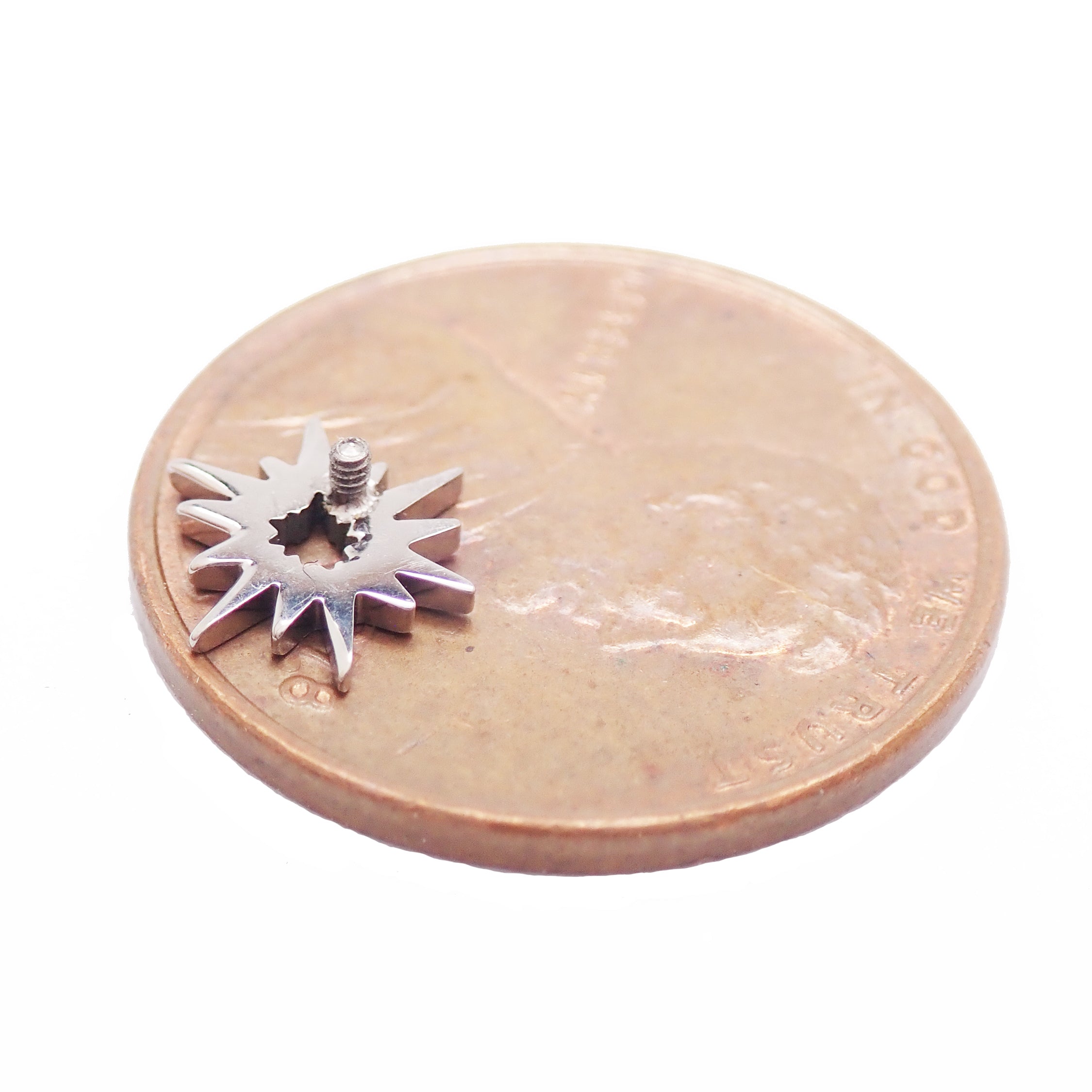 Starburst titanium flatback labret piercing earrings in 14g, 16g, and 18g with internally threaded design by Body Clickers.