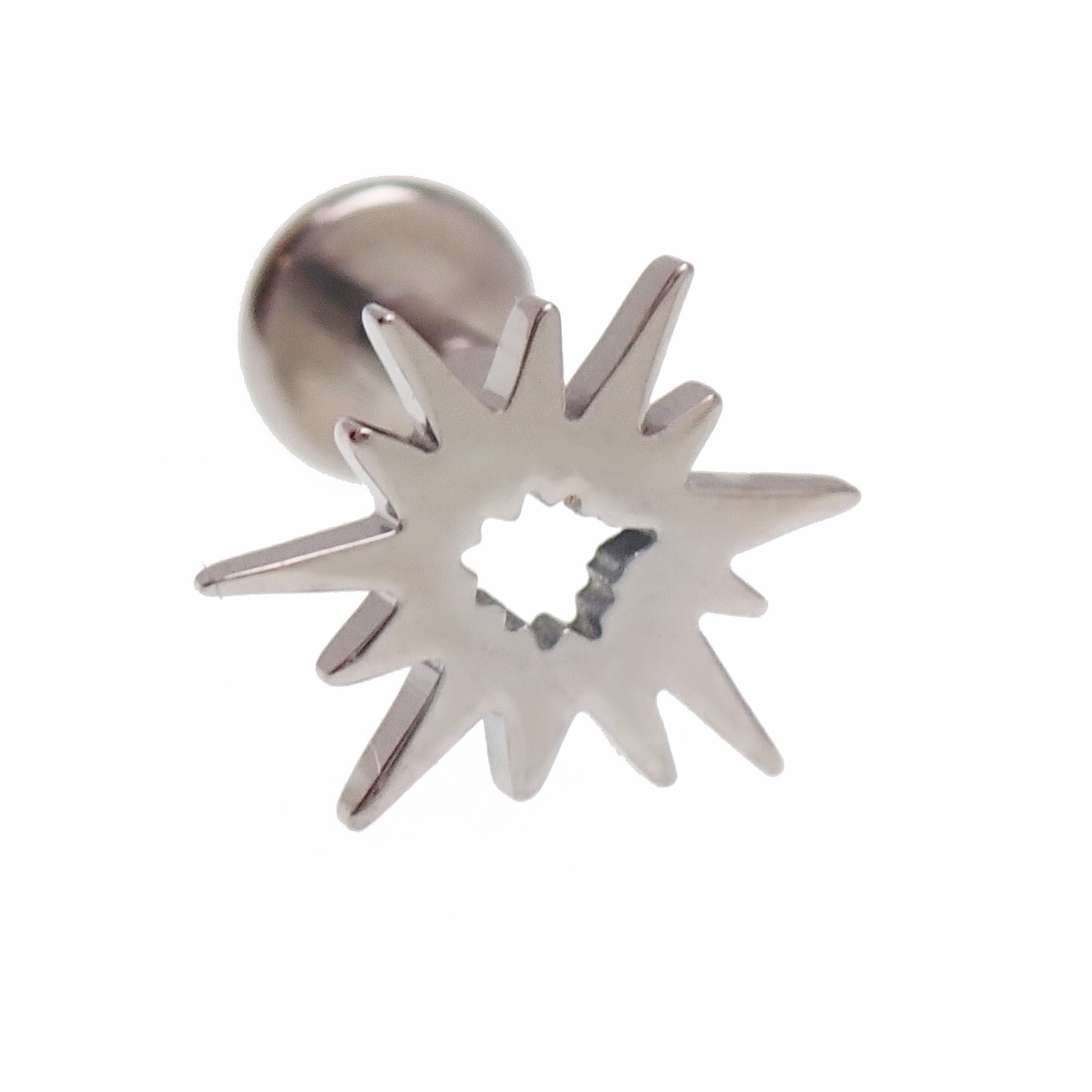 Starburst titanium labret piercing earrings with flatback, internally threaded in 14g, 16g, and 18g sizes by Body Clickers.