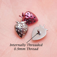 Strawberry titanium flatback labret piercing earrings in 14g, 16g, 18g from Body Clickers with a 6mm diameter.