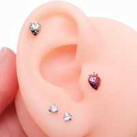 Strawberry titanium flatback labret piercing earrings in 14g, 16g, and 18g, designed for body jewelry and piercings.