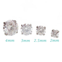 Body Clickers moissanite implant titanium flatback earrings in 18g, 16g, 14g with 2mm moissanite and 6mm length, internally threaded.