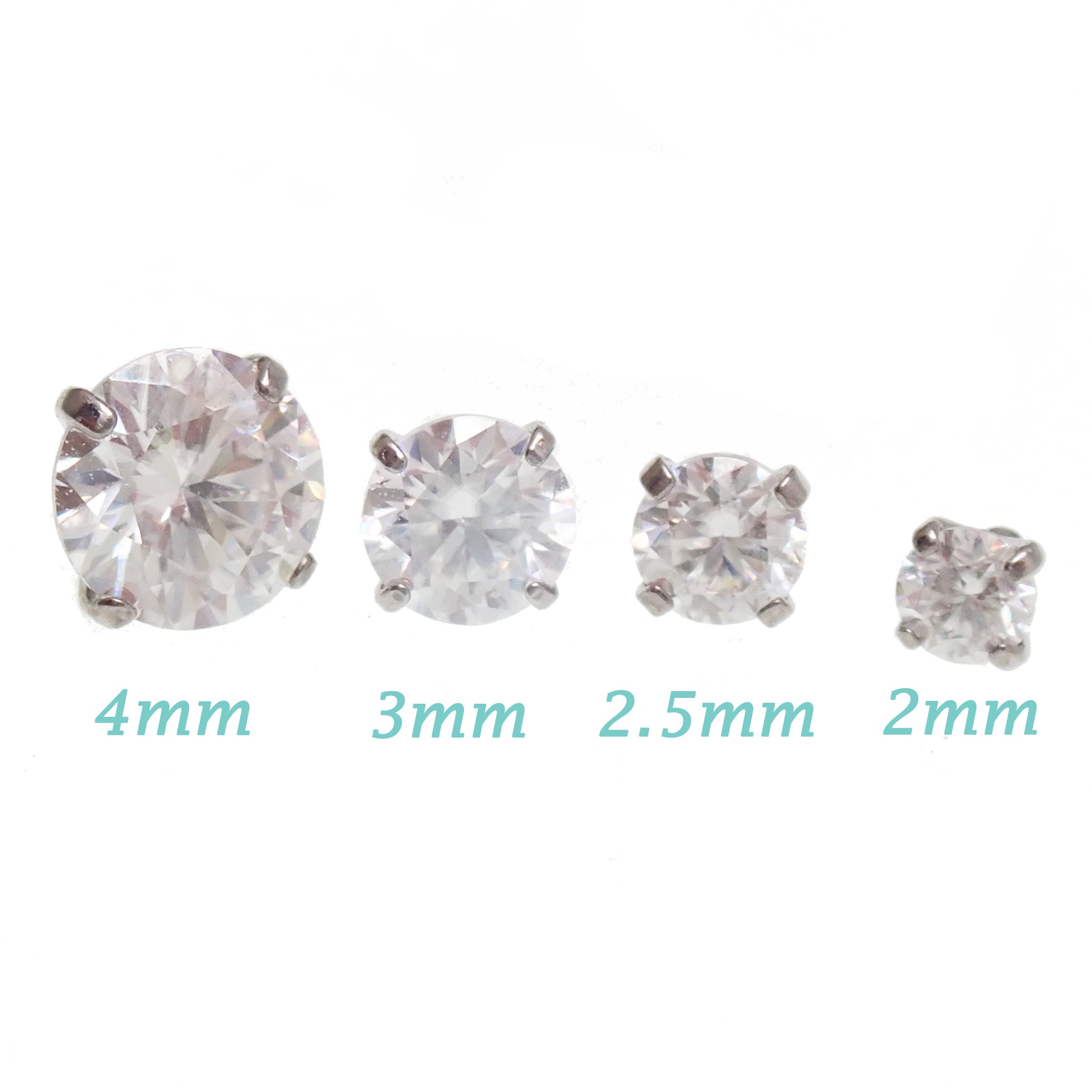 Body Clickers moissanite implant titanium flatback earrings in 18g, 16g, 14g with 2mm moissanite and 6mm length, internally threaded.
