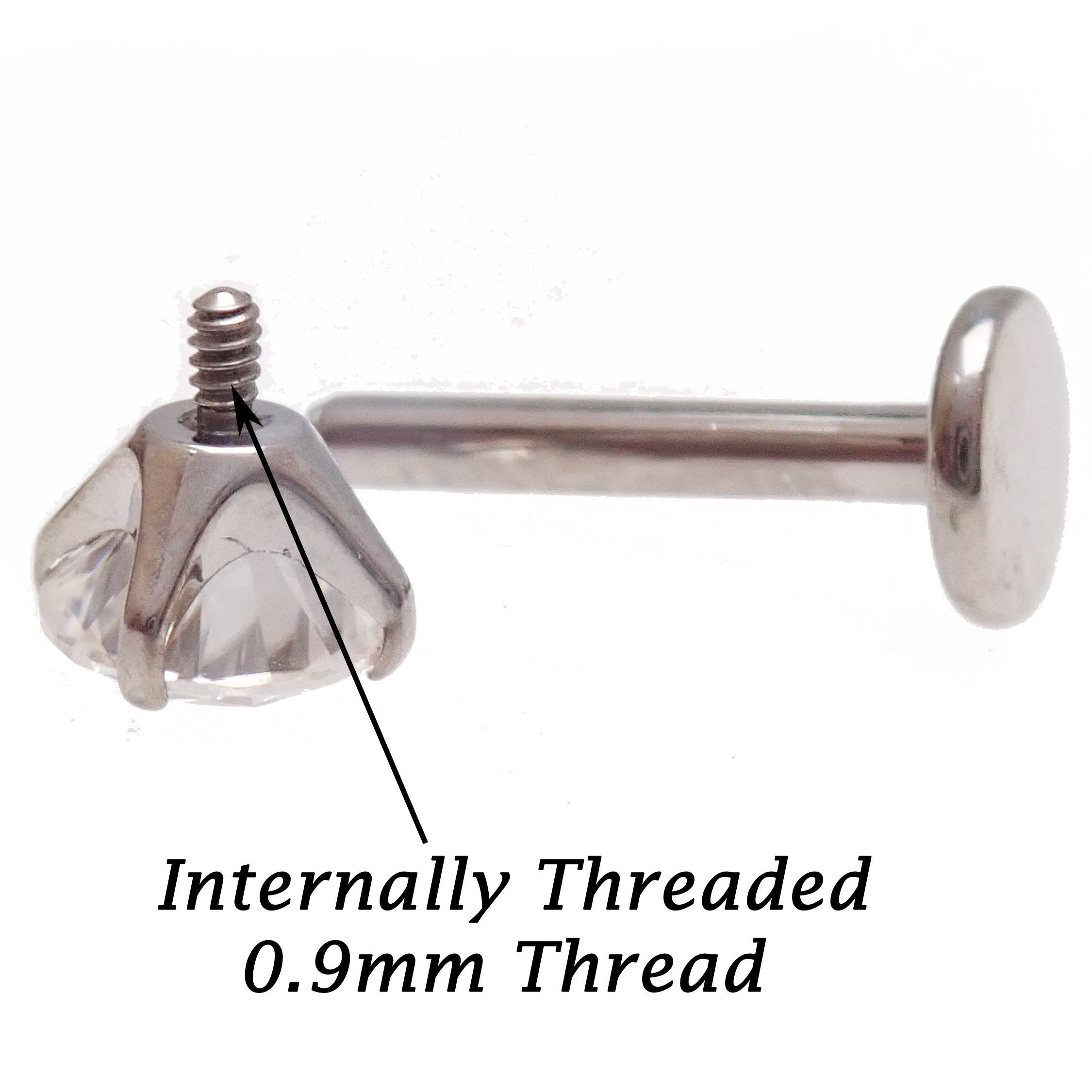 Body Clickers moissanite implant titanium flatback piercing earring in 18g, 16g, or 14g with 2mm moissanite stone and 0.9mm thread